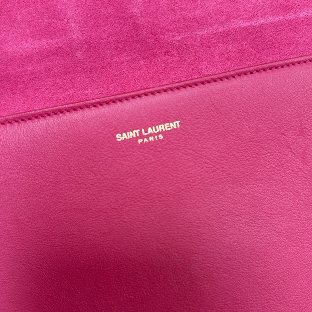 Saint Laurent Signature Hold “Y” Large Pink Leather Clutch or Shoulder Bag - Picture 10 of 17